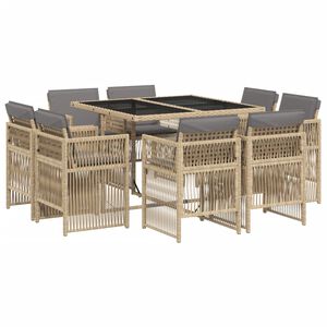 vidaXL 9-delige Tuinset met kussens poly rattan gemengd beige