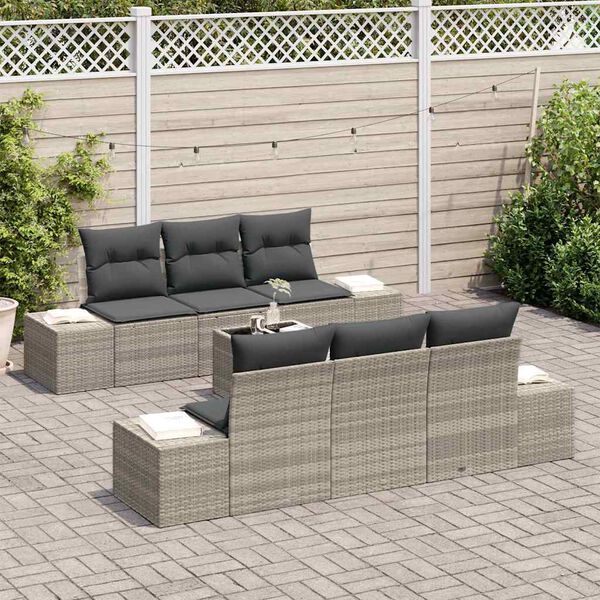 vidaXL Tuin Sofa Set met kussen 7 pcs Lichtgrijs poly rattan