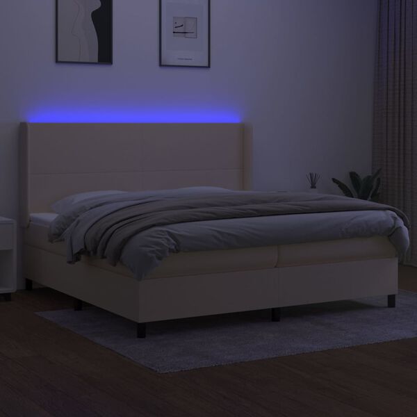 vidaXL Boxspring met matras en LED stof cr&egrave;mekleurig 200x200 cm