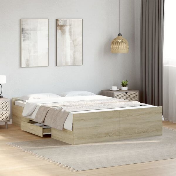 vidaXL Bedframe met lades bewerkt hout sonoma eikenkleurig 135x190 cm