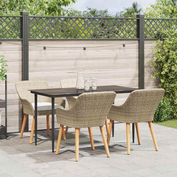 vidaXL Tuin eettafelset met kussen 5 pcs Beige poly rattan