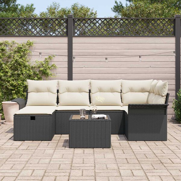 vidaXL Tuin Sofa Set met kussen met opslag 7 pcs Zwart Poly riet