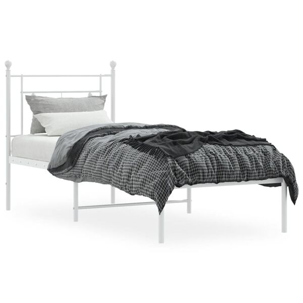 vidaXL Bedframe met hoofdbord zonder matras metaal wit 75x190 cm