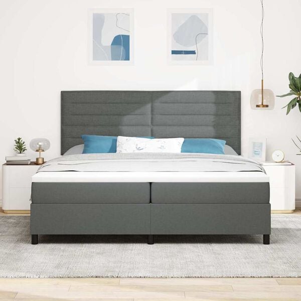 vidaXL Boxspring bed met matras met LED Donkergrijs 200 x 200 cm Stof