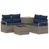 vidaXL Bankstel 6 st Grijs en Marineblauw Poly Rattan en Staal