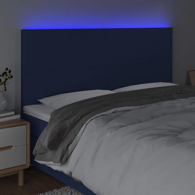 vidaXL Hoofdbord LED 200x5x118/128 cm stof blauw