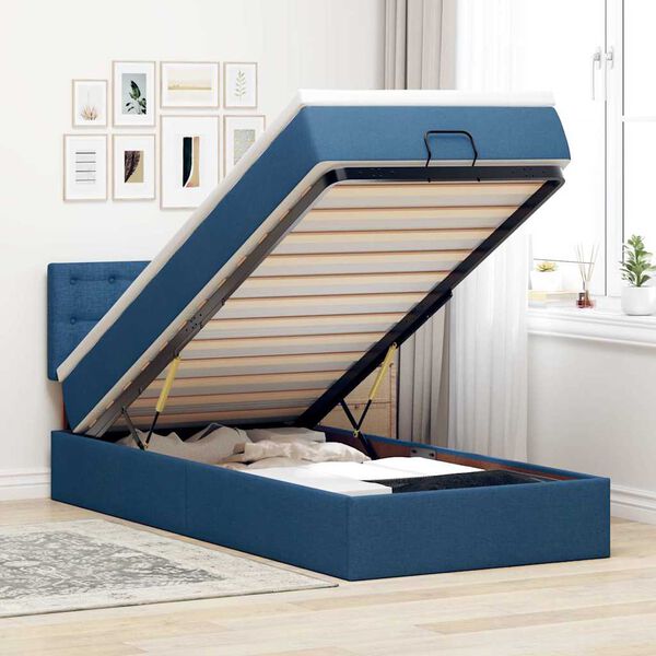 vidaXL Ottoman bed met matras en LED's 80x200cm stof blauw