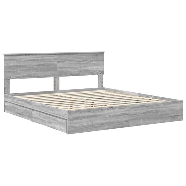 vidaXL Opslag bed met lade Grijs Sonoma 200 x 200 cm Bewerkt hout
