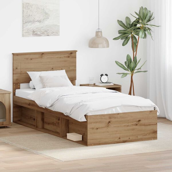 vidaXL Bedframe Ambachtelijk eiken 90 x 190 cm Bewerkt hout