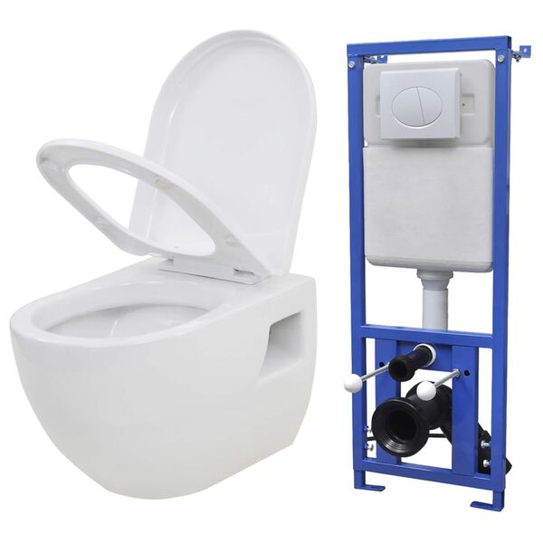 vidaXL Hangend toilet met verborgen stortbak keramiek wit