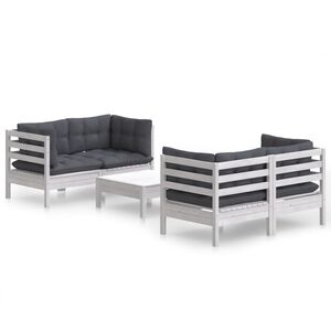 vidaXL 5-delige Loungeset met antracietkleurige kussens grenenhout