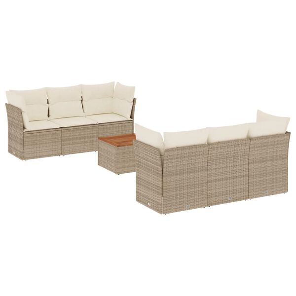vidaXL 7-delige Loungeset met kussens poly rattan beige