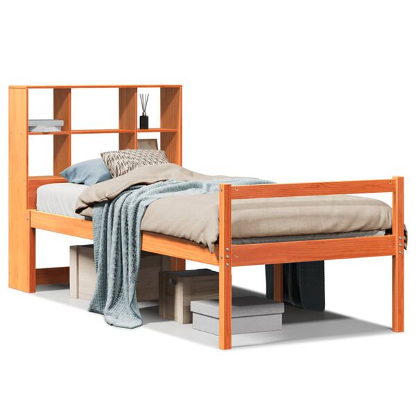 vidaXL Bed met boekenkast zonder matras massief hout wasbruin 75x190cm