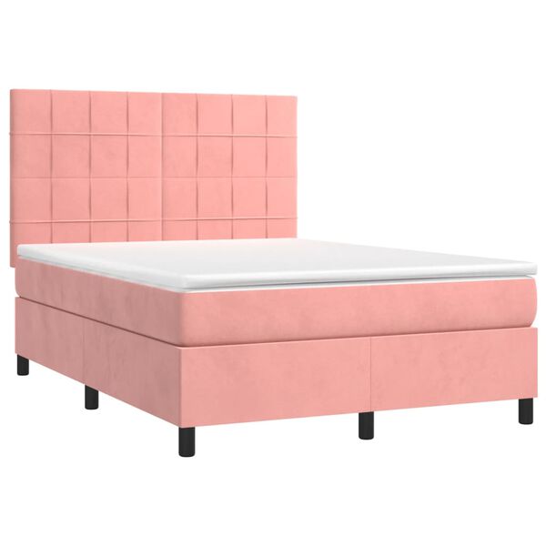vidaXL Boxspring met matras fluweel roze 140x190 cm
