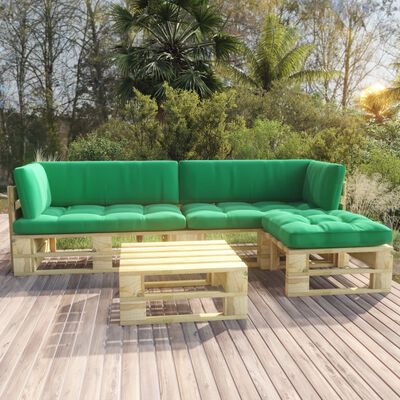 vidaXL 4-delige Loungeset pallet met kussens groen geïmpregneerd hout