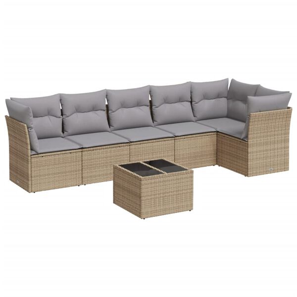 vidaXL 7-delige Loungeset met kussens poly rattan beige