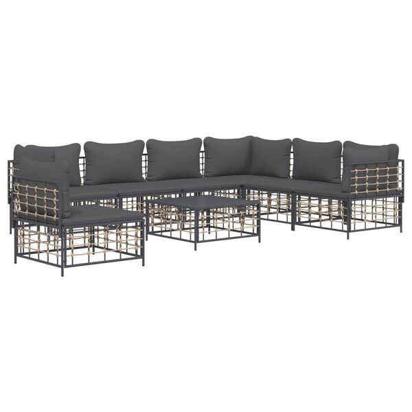 vidaXL 8-delige Loungeset met kussens poly rattan antracietkleurig