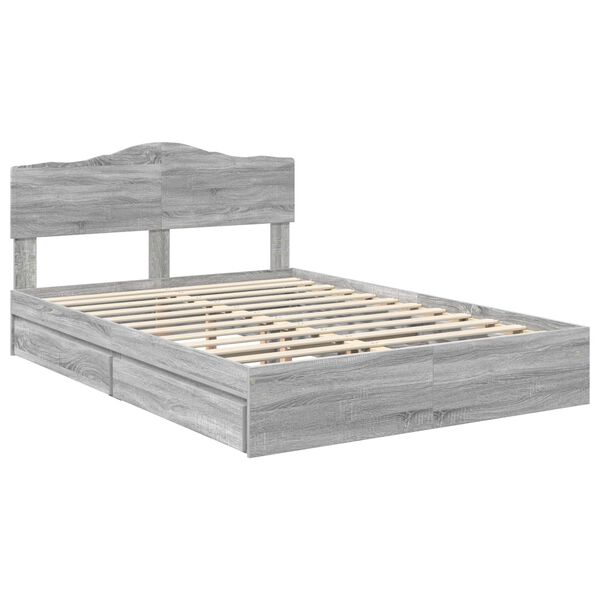 vidaXL Opslag bed met lade Grijs Sonoma 140 x 200 cm Bewerkt hout