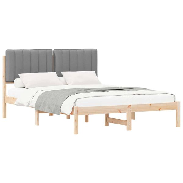 vidaXL Bedframe met Gevoerd Hoofdgedeelte Lichtgrijs 135 x 190 cm