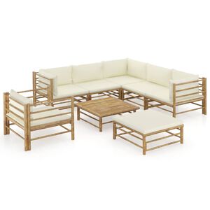 vidaXL 8-delige Loungeset met cr&egrave;mewitte kussens bamboe