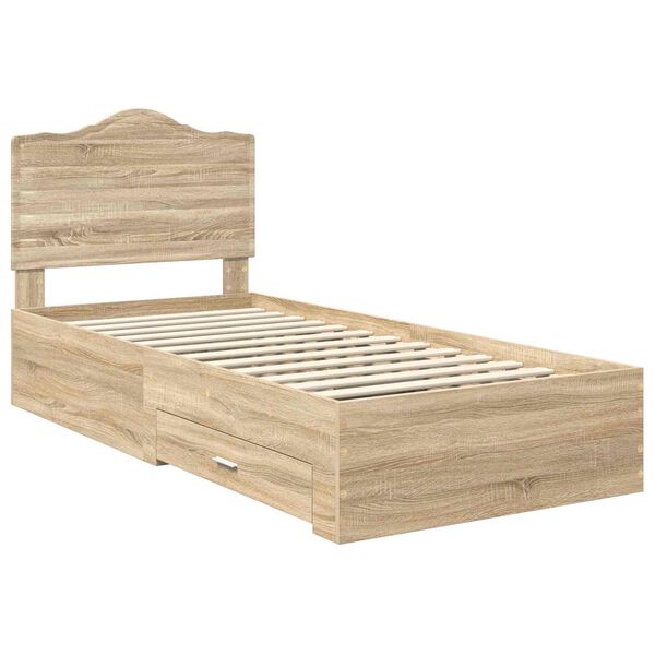 vidaXL Bedframe met hoofdeinde Sonoma Eiken 75 x 190 cm Bewerkt hout
