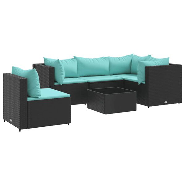 vidaXL 6-delige Loungeset met kussens poly rattan zwart