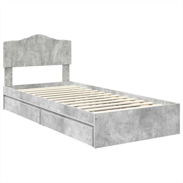 vidaXL Opslag bed met hoofdeinde Beton Grijs 70 x 190 cm Bewerkt hout
