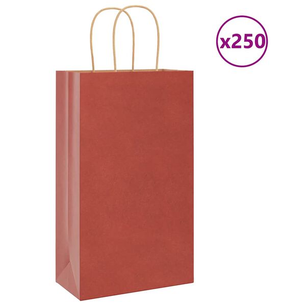 vidaXL Papieren zakken 250 st met hengsels 21x11x36 cm rood