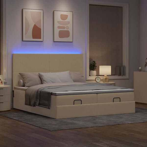 vidaXL Ottoman bed met matrassen en LED's 200x200cm stof cr&egrave;mekleurig