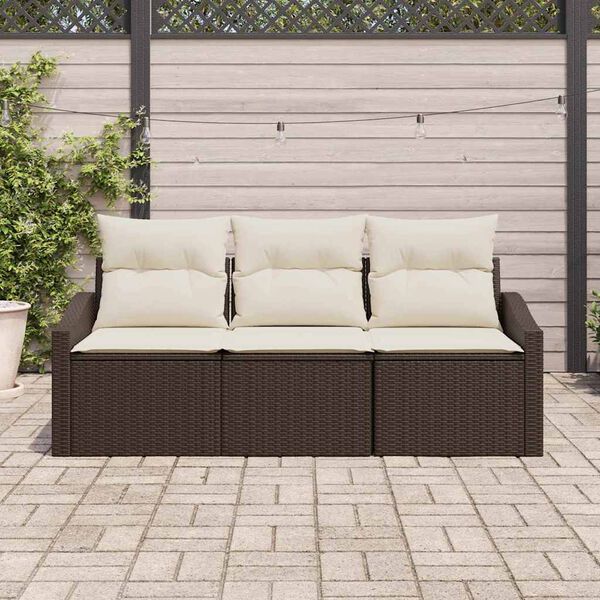 vidaXL Tuinbankenset met kussen 3 pcs Bruin en wit poly rattan
