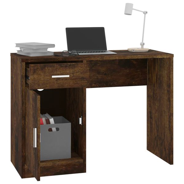 vidaXL Bureau met kast en lade 100x40x73 cm bewerkt hout gerookt eiken