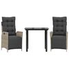 vidaXL 3-delige Tuinset met kussens poly rattan lichtgrijs