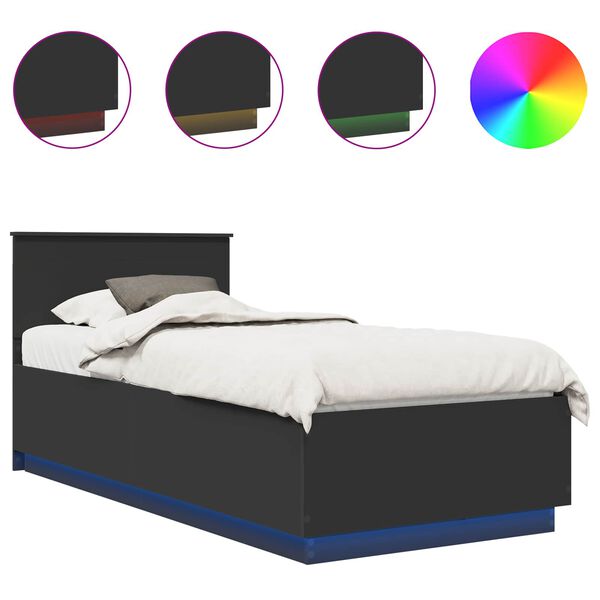 vidaXL Bedframe met LED-striplichten Zwart 100 x 200 cm Bewerkt hout