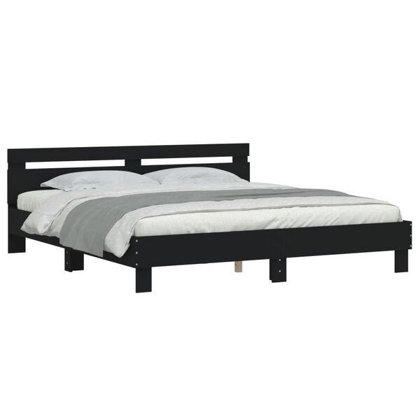 vidaXL Bedframe met hoofdbord bewerkt hout zwart 180x200 cm