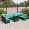 vidaXL Tuin Sofa Set met kussen 11 pcs Zwart en blauw poly rattan