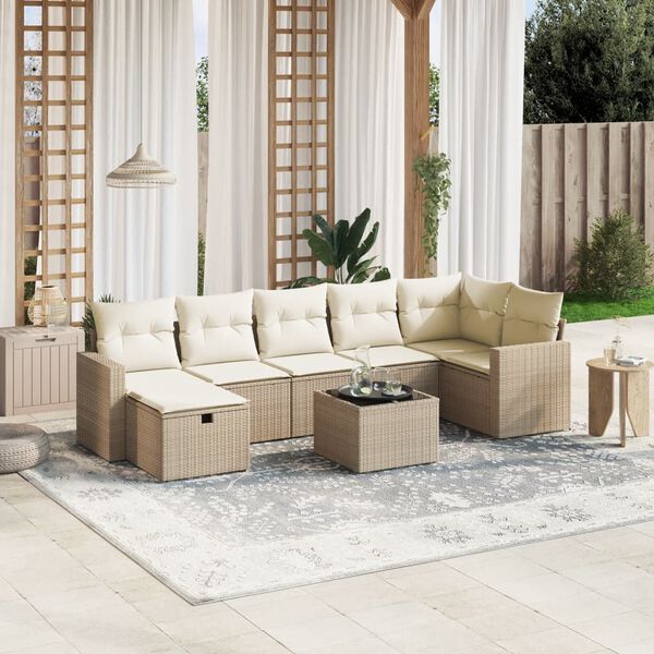 vidaXL 8-delige Loungeset met kussens poly rattan beige