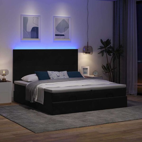 vidaXL Ottoman bed met matrassen en LED's 180x200cm fluweel zwart