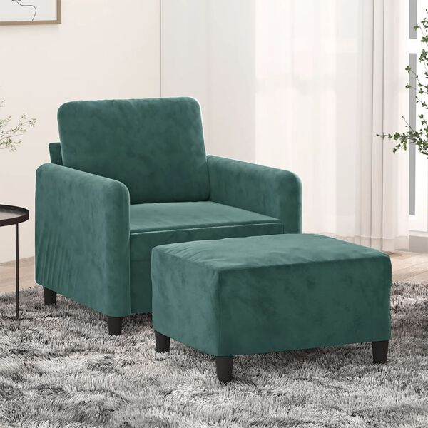 vidaXL Fauteuil met voetenbank 60 cm fluweel donkergroen
