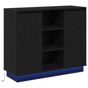 vidaXL LED Sideboard Zwart Eiken 90 x 32 x 75 cm Bewerkt hout