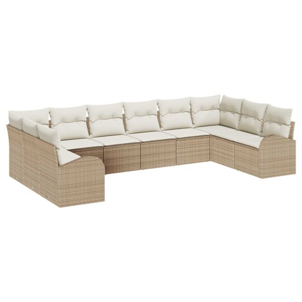 vidaXL Bankstel met kussen 10 pcs Beige Polyrattan