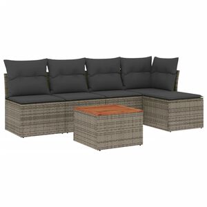 vidaXL 6-delige Loungeset met kussens poly rattan grijs