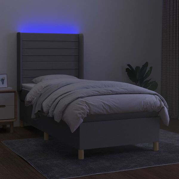 vidaXL Boxspring met matras en LED stof lichtgrijs 90x200 cm