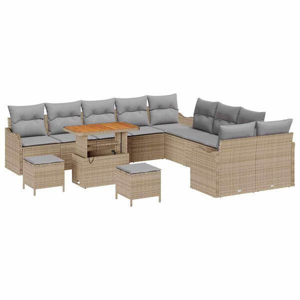 vidaXL Tuin Sofa Set met kussen met opslag 13 pcs Beige en Licht Grijs