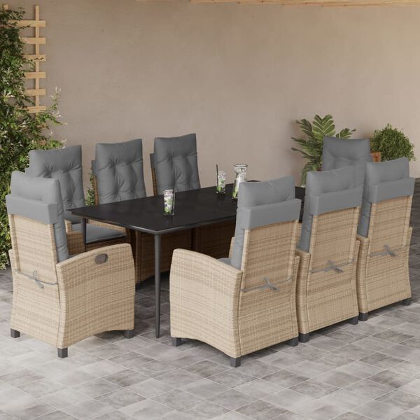vidaXL 9-delige Tuinset met kussens poly rattan gemengd beige