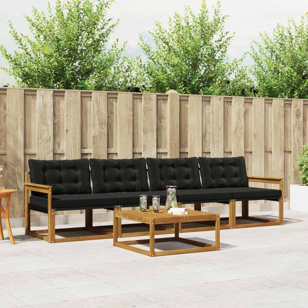 vidaXL Buiten bankenset met kussen 5 pcs Natuurlijk en Zwart