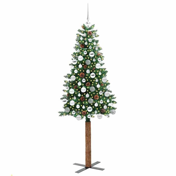 vidaXL Slanke Kerstboom Groen 180 cm PVC en massief dennenhout
