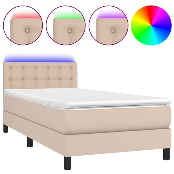vidaXL Boxspring met matras en LED kunstleer cappuccinokleur 80x200 cm