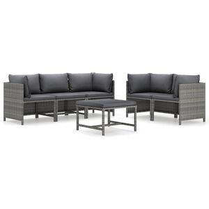 vidaXL 6-delige Loungeset met kussens poly rattan grijs