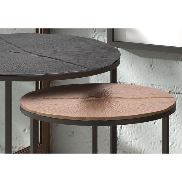 Rousseau 2-delige Bijzettafelset Margrite metaal grijs en koperkleurig