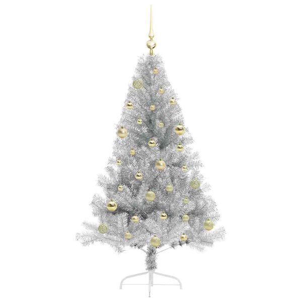 vidaXL Kunstmatig Voorverlicht Kerstboom met 150 LED Zilver 150 cm PET